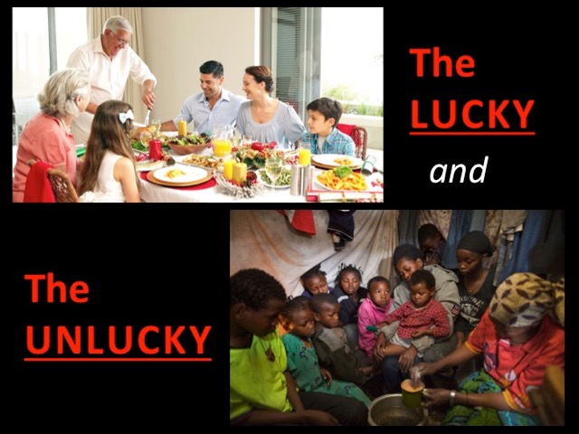 Collage: meals in a lucky family and unlucky family